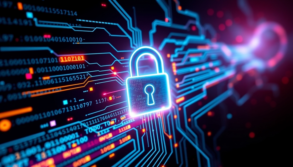 Digital cybersecurity lock symbolizing data protection, illustrating the role of MDR for healthcare in safeguarding patient information against cyber threats